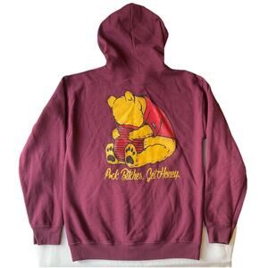 Honey Brand Co Men Hoodie Jacket S Burgundy Fleece Bear Pot Zipper Graphic Print